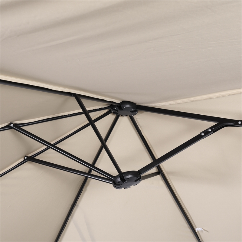 Tan Commercial 15' Triple Head Patio Umbrella with Crank and Easy Lift Function