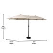 Tan Commercial 15' Triple Head Patio Umbrella with Crank and Easy Lift Function