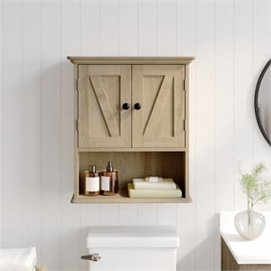 Farmhouse Wall Mount Medicine Cabinet with Adjustable Shelf and Dual Doors-Brown