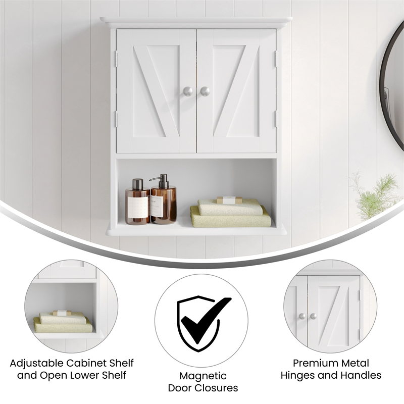 Farmhouse Wall Mount Medicine Cabinet with Adjustable Shelf and Dual Doors-White