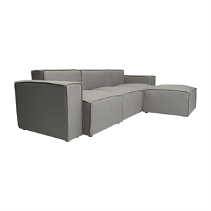 Contemporary 4 Piece Modular Sectional Sofa with Ottoman in Gray Fabric