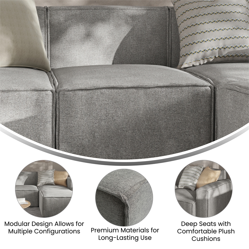 Contemporary Modular Sectional Sofa Armless Middle Chair in Gray Fabric