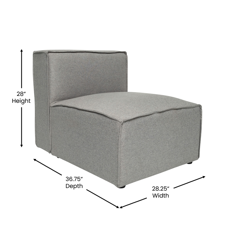 Contemporary Modular Sectional Sofa Armless Middle Chair in Gray Fabric