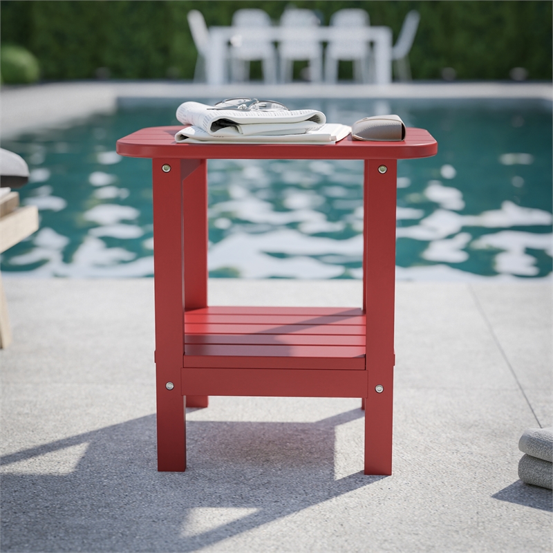 Commercial Grade All-Weather Adirondack Style Patio Side Table in Red