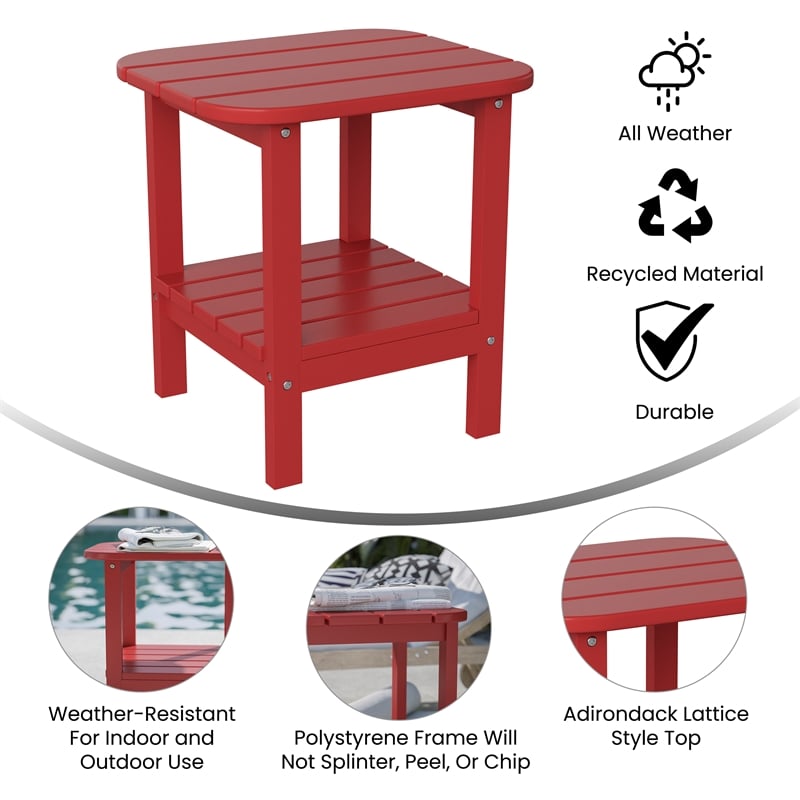 Commercial Grade All-Weather Adirondack Style Patio Side Table in Red