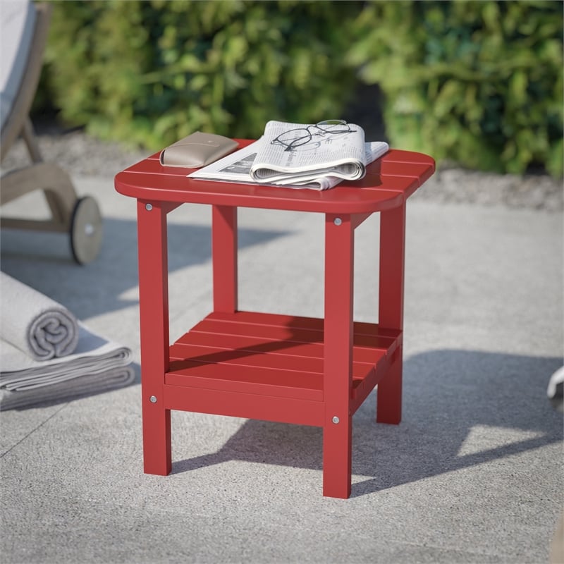 Commercial Grade All-Weather Adirondack Style Patio Side Table in Red