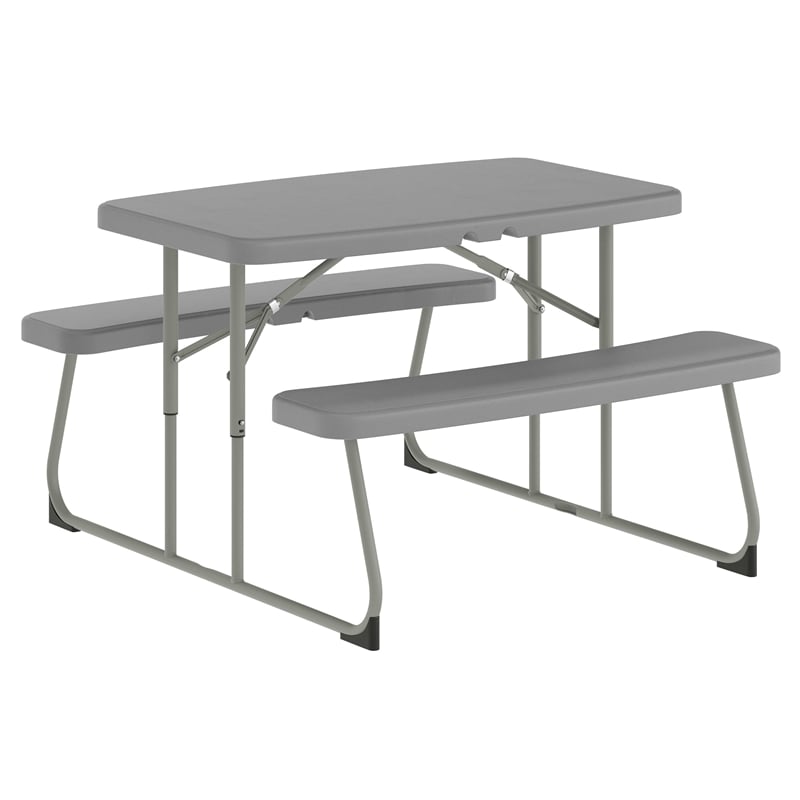 Indoor/Outdoor Commercial Grade Kids Gray Folding Picnic Table with Benches