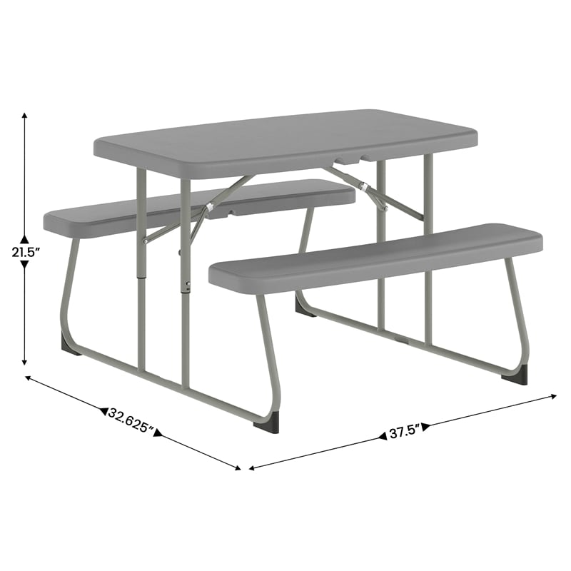 Indoor/Outdoor Commercial Grade Kids Gray Folding Picnic Table with Benches