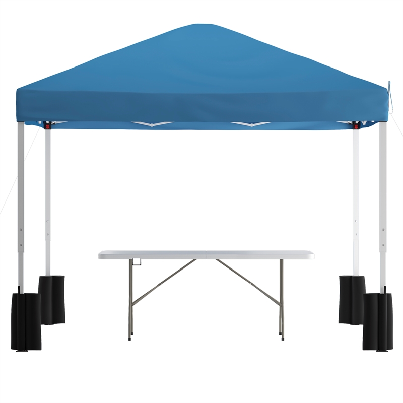 10' x 10' Blue Pop Up Canopy Tent and 6 Ft. Bi-Fold Table with Wheeled Case