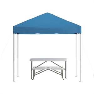 8' x 8' Blue Pop Up Canopy with Carry Bag and Folding Table with Benches Set
