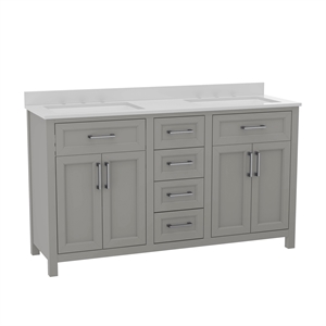 60 Inch Bathroom Vanity with 2 Sinks 2 Storage Cabinets and 6 Drawers in Gray
