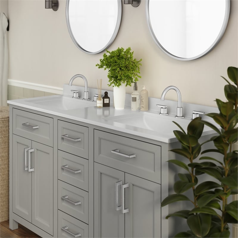 60 Inch Bathroom Vanity with 2 Sinks 2 Storage Cabinets and 6 Drawers in Gray