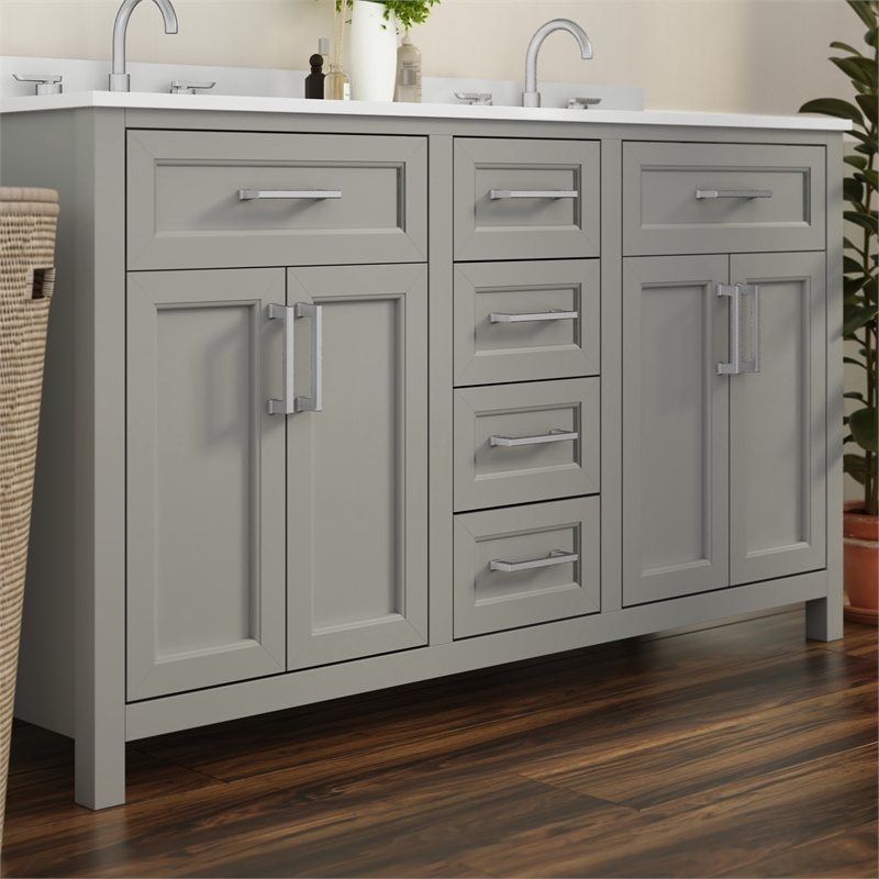 60 Inch Bathroom Vanity with 2 Sinks 2 Storage Cabinets and 6 Drawers in Gray
