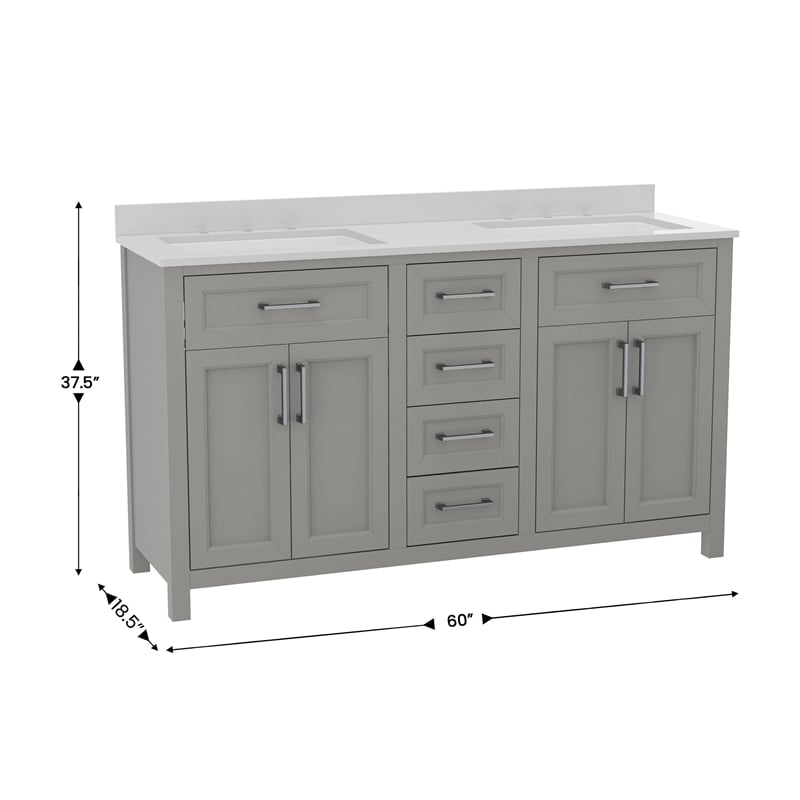 60 Inch Bathroom Vanity with 2 Sinks 2 Storage Cabinets and 6 Drawers in Gray