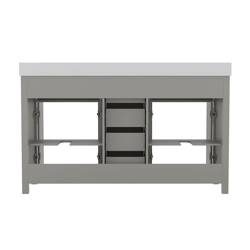 60 Inch Bathroom Vanity with 2 Sinks 2 Storage Cabinets and 6 Drawers in Gray