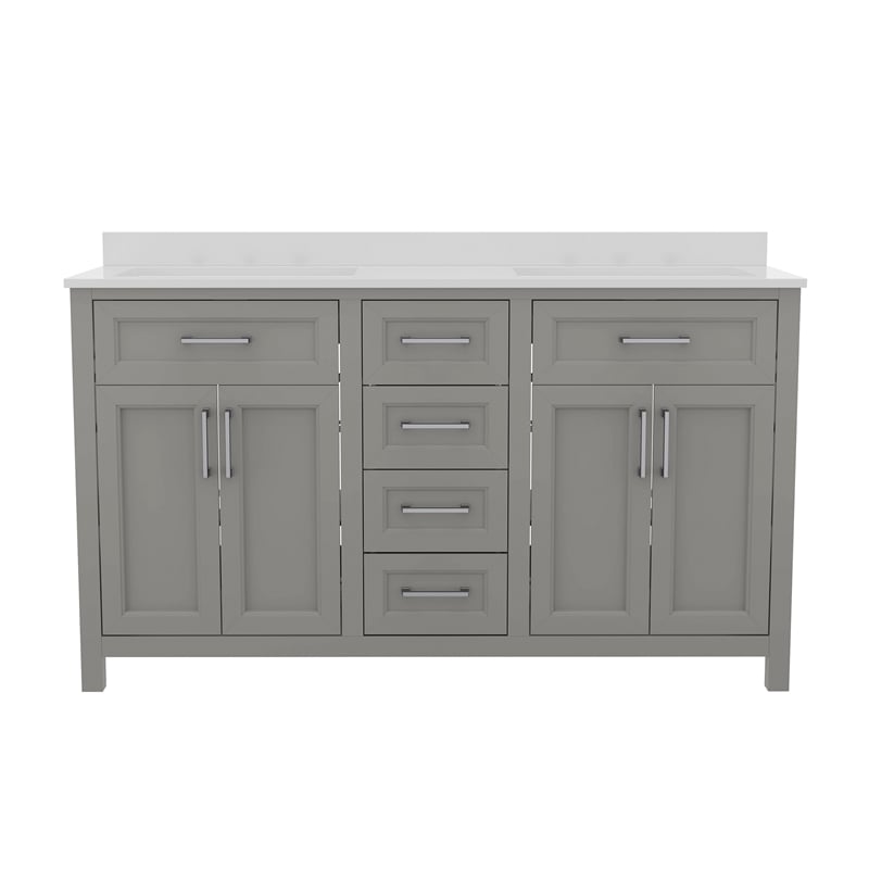 60 Inch Bathroom Vanity with 2 Sinks 2 Storage Cabinets and 6 Drawers in Gray