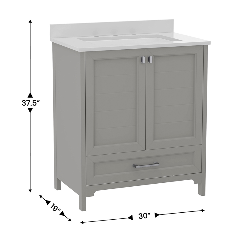 30 Inch Bathroom Vanity with Undermount Sink Cabinet and Drawer in Gray