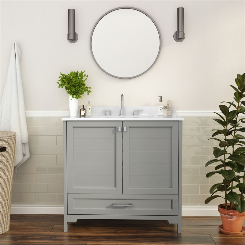 36 Inch Bathroom Vanity with Undermount Sink Cabinet and Drawer in Gray