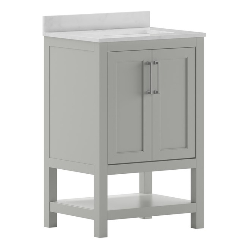24 Inch Bathroom Vanity with Undermount Sink and Open Storage Shelf in Gray
