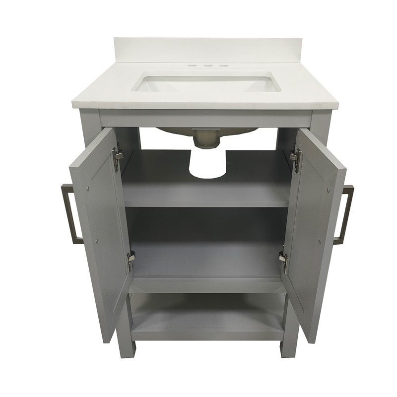 24 Inch Bathroom Vanity with Undermount Sink and Open Storage Shelf in Gray