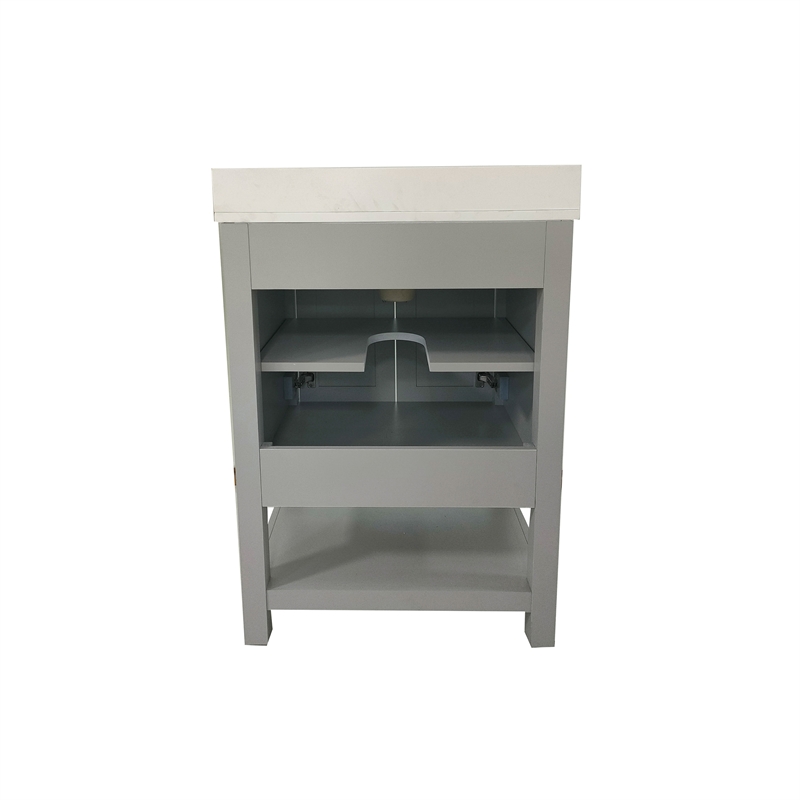 24 Inch Bathroom Vanity with Undermount Sink and Open Storage Shelf in Gray