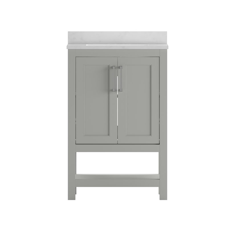 24 Inch Bathroom Vanity with Undermount Sink and Open Storage Shelf in Gray