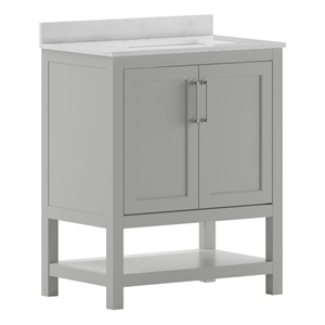 30 Inch Bathroom Vanity with Undermount Sink and Open Storage Shelf in Gray