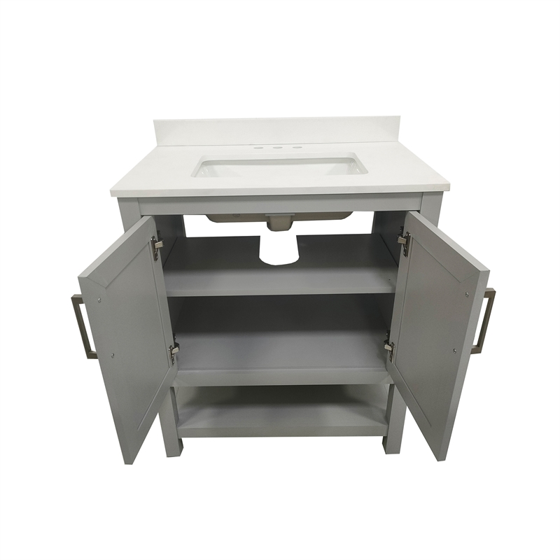 30 Inch Bathroom Vanity with Undermount Sink and Open Storage Shelf in Gray