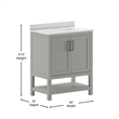 30 Inch Bathroom Vanity with Undermount Sink and Open Storage Shelf in Gray