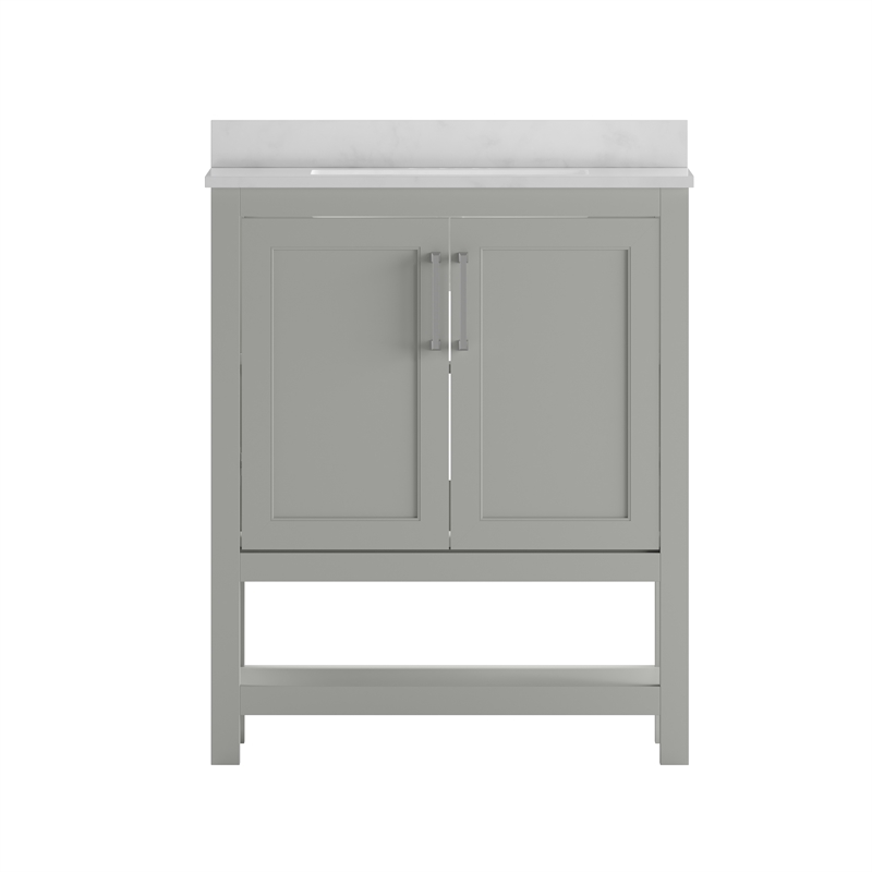 30 Inch Bathroom Vanity with Undermount Sink and Open Storage Shelf in Gray