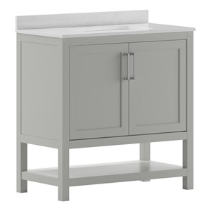 36 Inch Bathroom Vanity with Undermount Sink and Open Storage Shelf in Gray