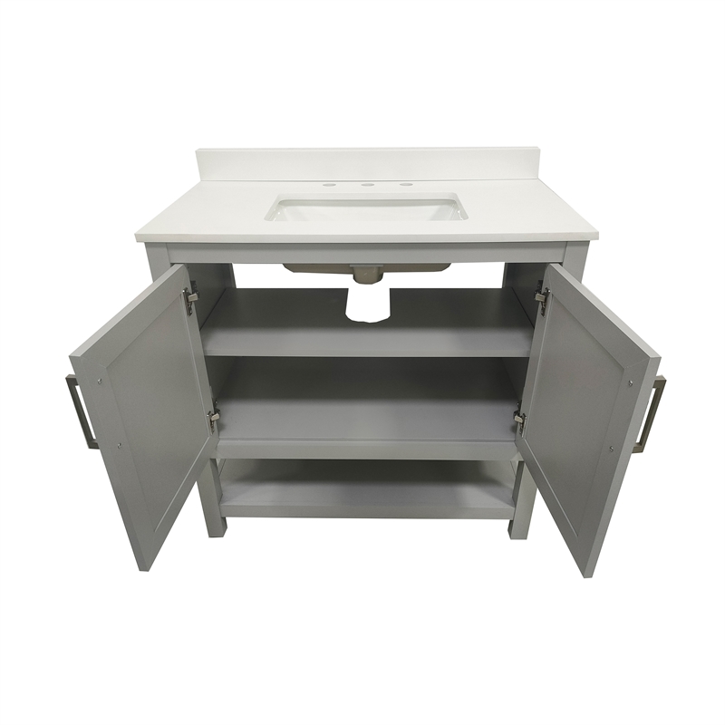 36 Inch Bathroom Vanity with Undermount Sink and Open Storage Shelf in Gray