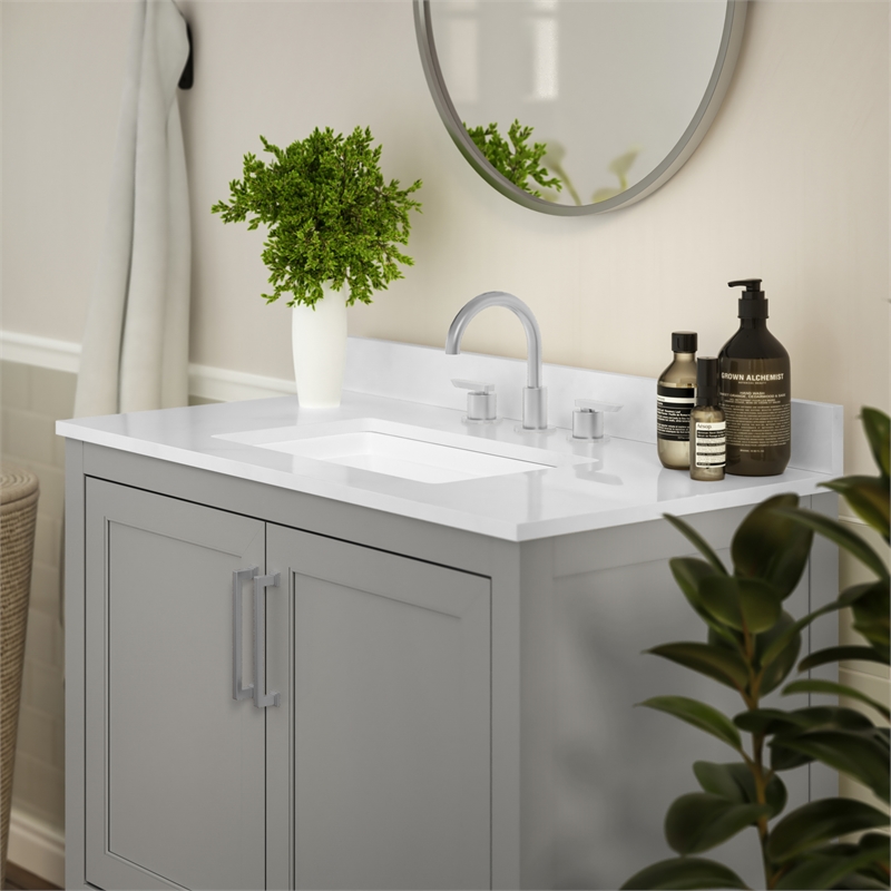 36 Inch Bathroom Vanity with Undermount Sink and Open Storage Shelf in Gray