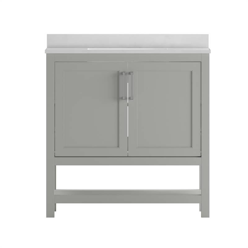 36 Inch Bathroom Vanity with Undermount Sink and Open Storage Shelf in Gray