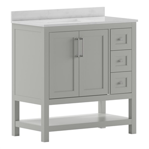 36 Inch Bathroom Vanity with Sink Open Storage and Storage Drawers in Gray