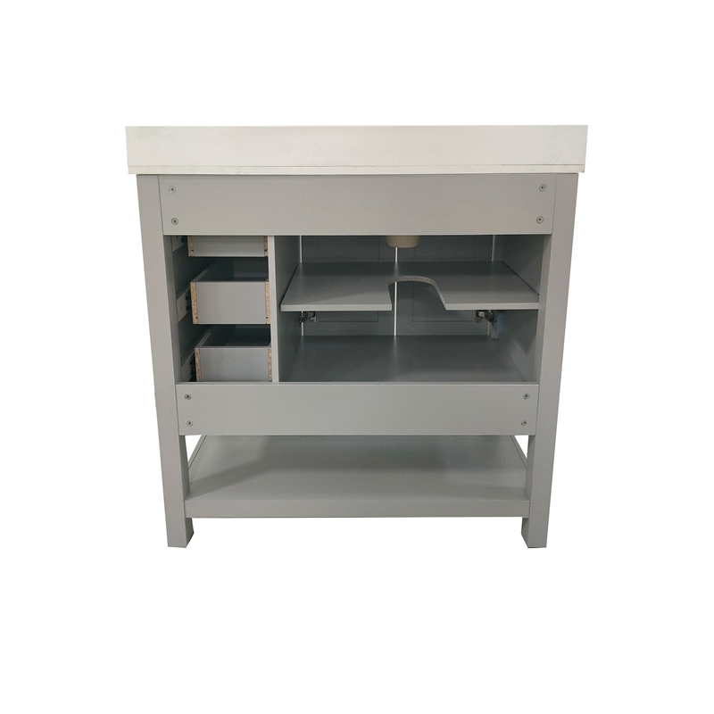 36 Inch Bathroom Vanity with Sink Open Storage and Storage Drawers in Gray