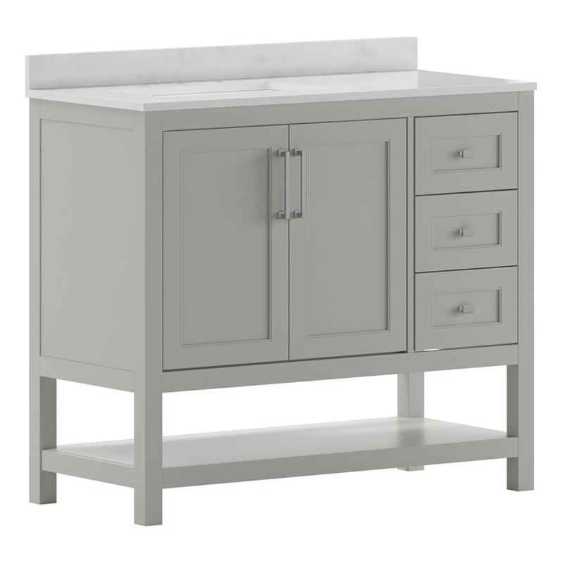 42 Inch Bathroom Vanity with Sink Open Storage and Storage Drawers in Gray