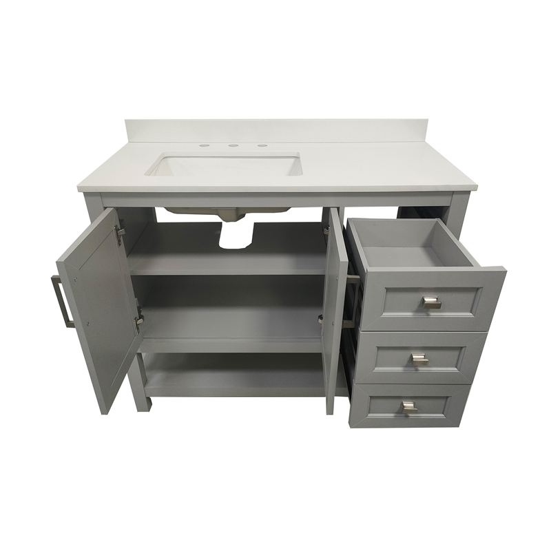 42 Inch Bathroom Vanity with Sink Open Storage and Storage Drawers in Gray