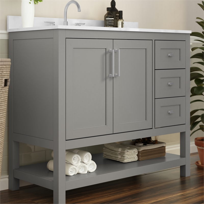 42 Inch Bathroom Vanity with Sink Open Storage and Storage Drawers in Gray