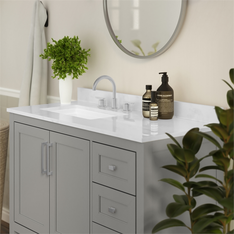 42 Inch Bathroom Vanity with Sink Open Storage and Storage Drawers in Gray