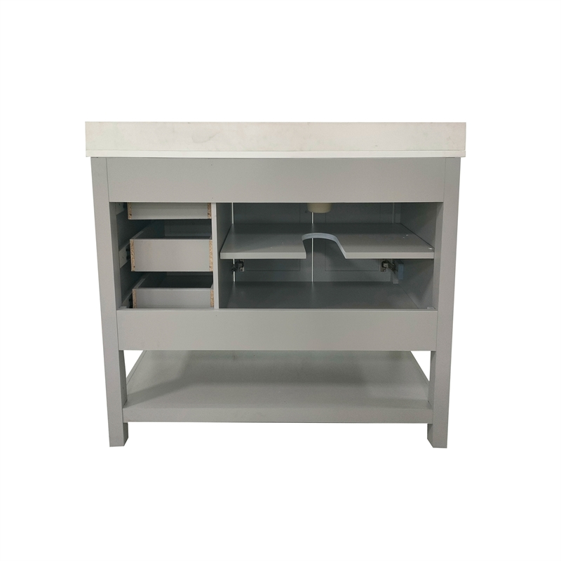 42 Inch Bathroom Vanity with Sink Open Storage and Storage Drawers in Gray