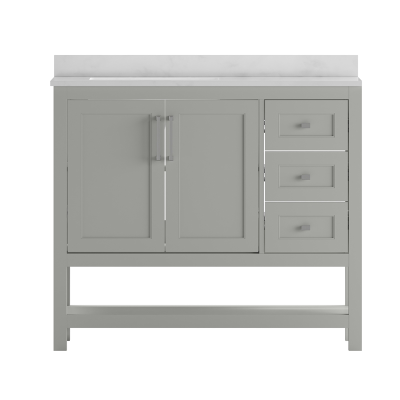42 Inch Bathroom Vanity with Sink Open Storage and Storage Drawers in Gray