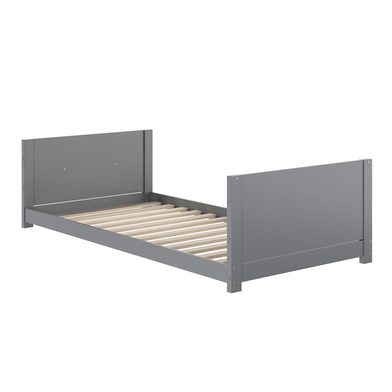 Twin Over Twin Convertible Solid Wood Bunk Bed Frame for Kids in Gray