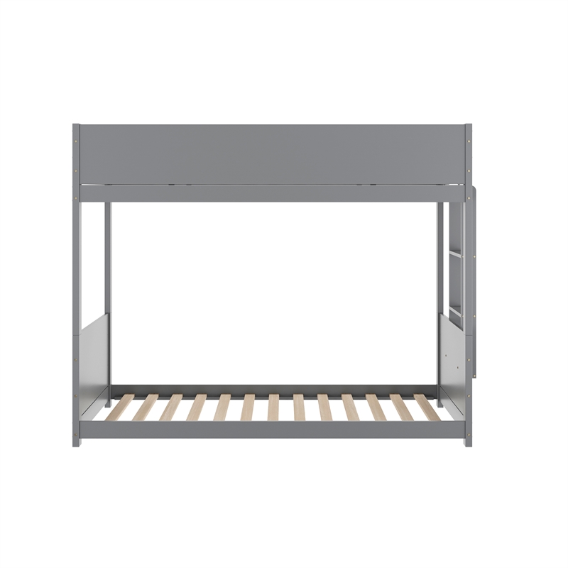 Twin Over Twin Convertible Solid Wood Bunk Bed Frame for Kids in Gray