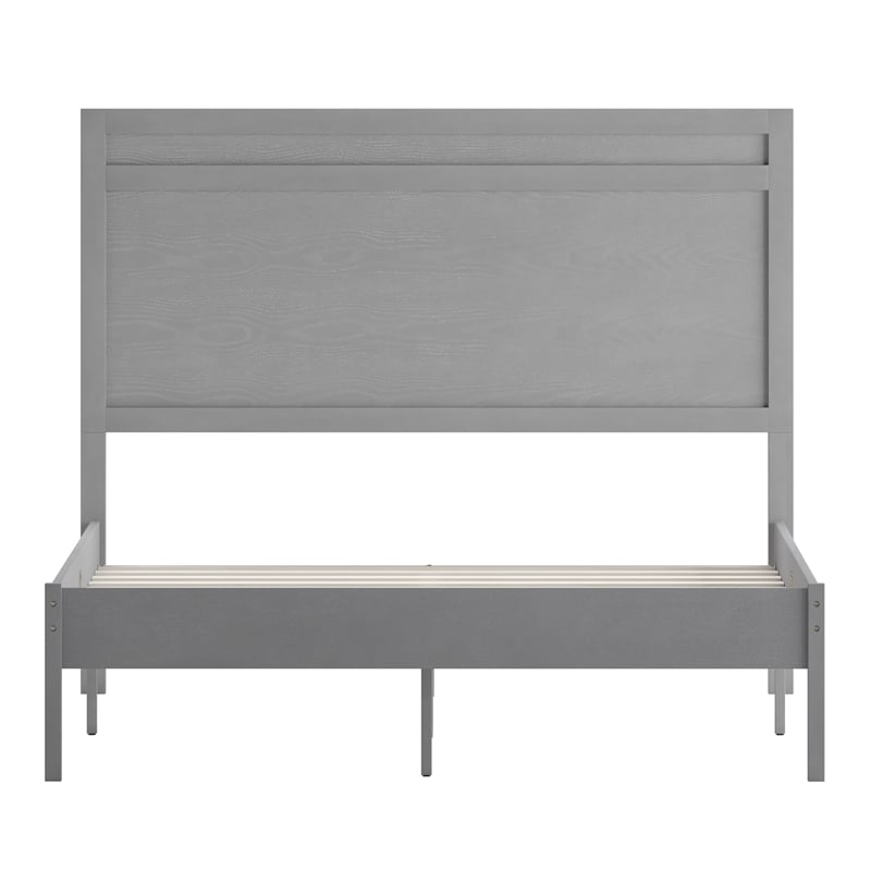 Solid Wood Full Platform Bed with Headboard and Wooden Slats in Gray