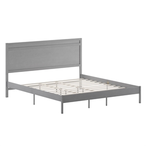 Solid Wood King Platform Bed with Headboard and Wooden Slats in Gray