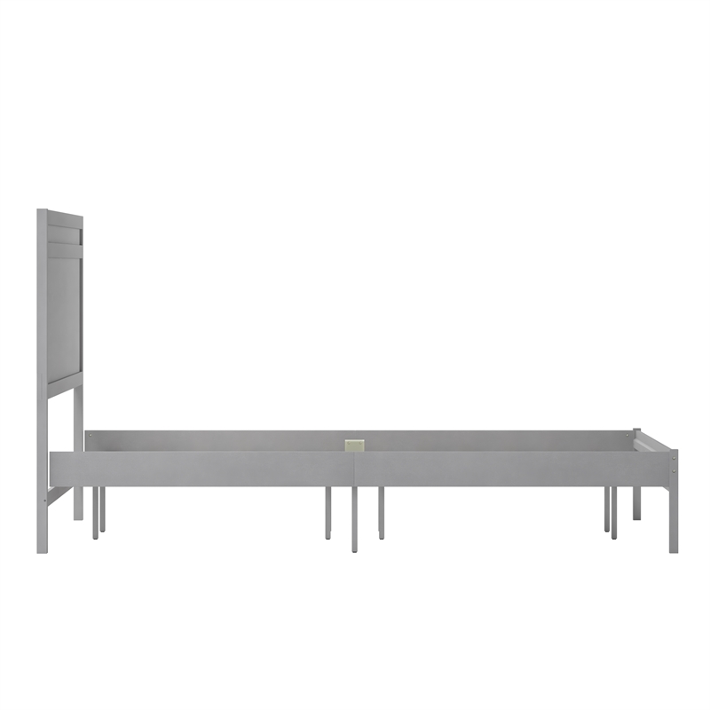 Solid Wood King Platform Bed with Headboard and Wooden Slats in Gray