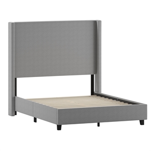 Full Size Upholstered Platform Bed with Channel Stitched Headboard in Gray