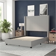 Full Size Upholstered Platform Bed with Channel Stitched Headboard in Gray