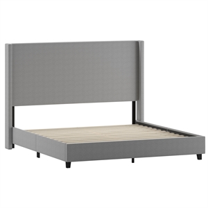 King Size Upholstered Platform Bed with Channel Stitched Headboard in Gray